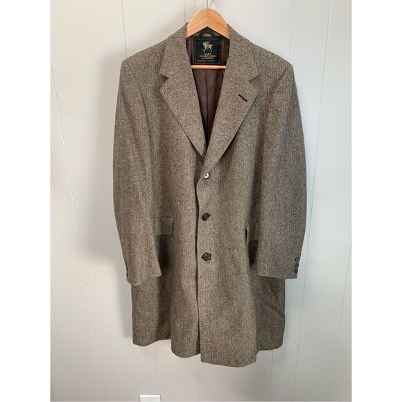 Vintage Hart Schaffner & Marx Wool Tweed Herringbone Overcoat - Picture 1 of 9
